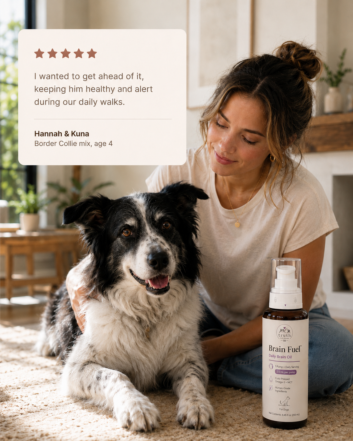 Hannah and Kuna with Brain Fuel — Border Collie mix, age 4.